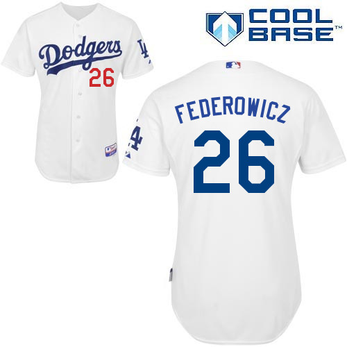 Tim Federowicz #26 MLB Jersey-L A Dodgers Men's Authentic Home White Cool Base Baseball Jersey
